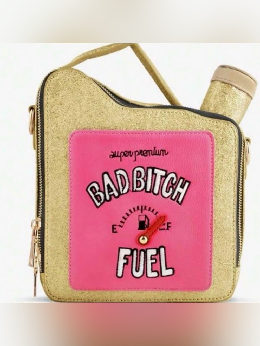 Gold Glitter & Pink 'Bad Fuel' Statement Crossbody Bag “Mean Girls” theme